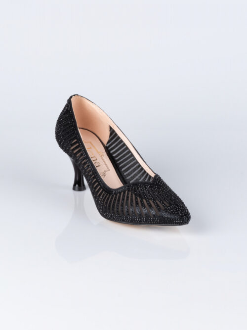 Siyah Taşlı Stiletto Abiye Ayakkabı MJ5151