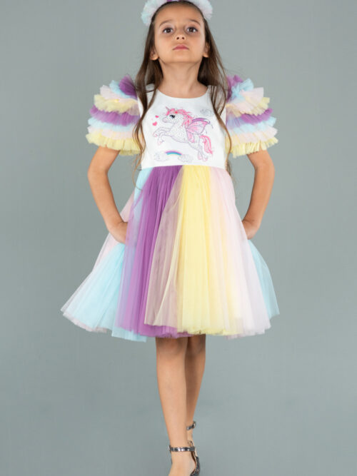 Rins Unicorn Kısa Kol Çocuk Abiye ABK1056
